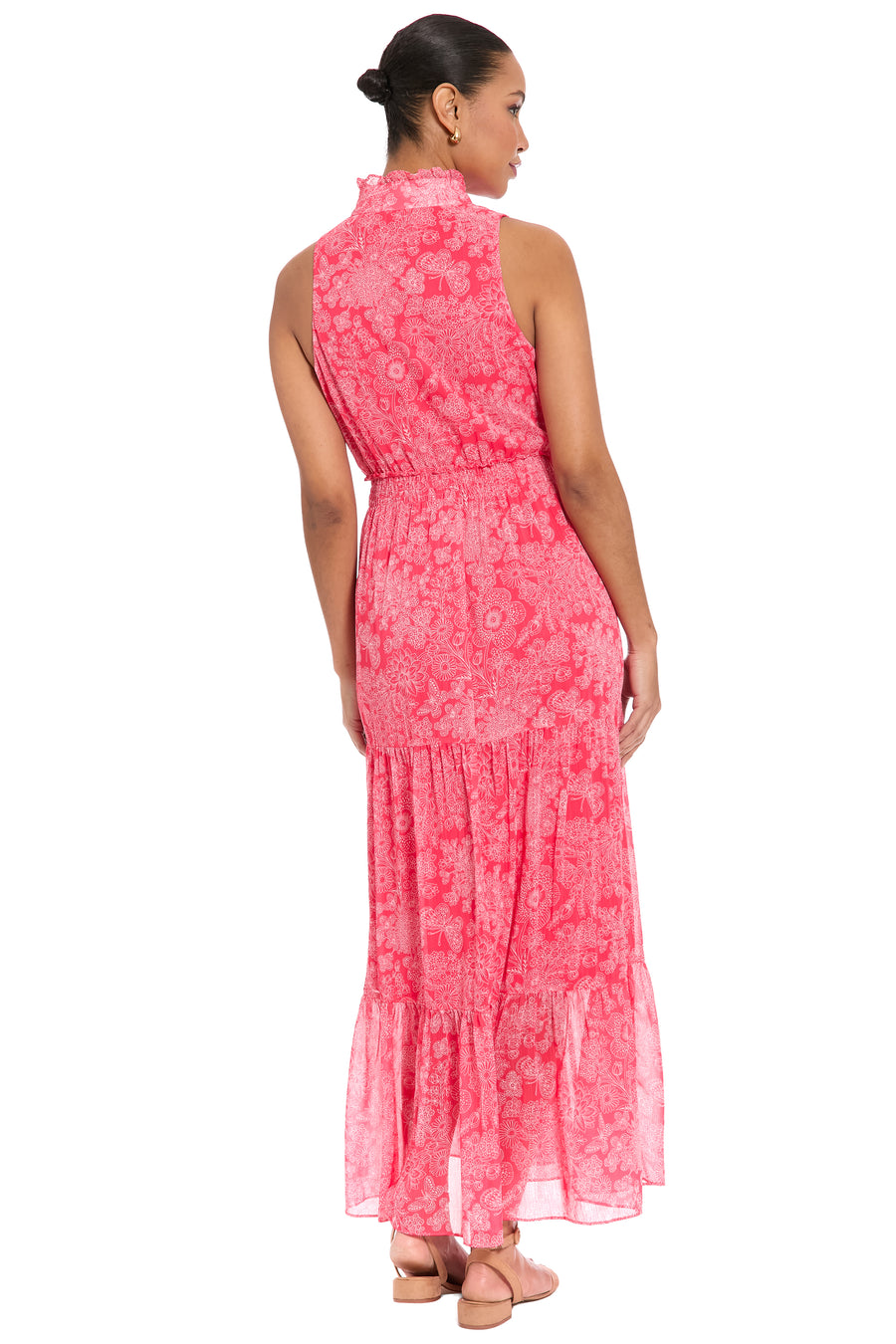 Brooke Ruffle Neck Smocked Maxi in Monotone Garden