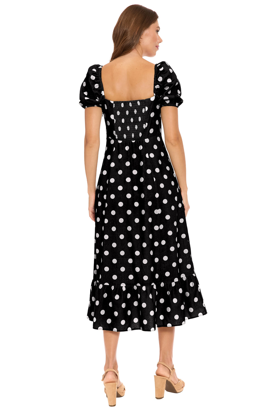 Kristin Puff Sleeve Midi in Quarter Dots