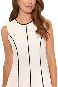 Nani Contrast Piped Pleated Dress in Soft White