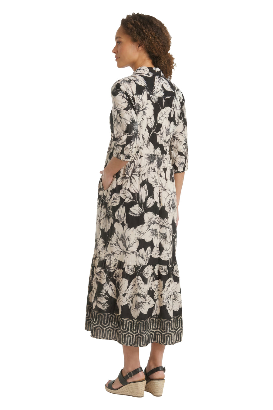 London Times Women's Elbow-Sleeve Tiered Midi Dress - Rust Red/Cream