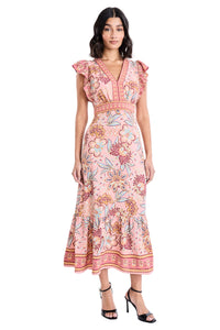 Ezra Floral Print Midi Ruffle Sleeves Dress