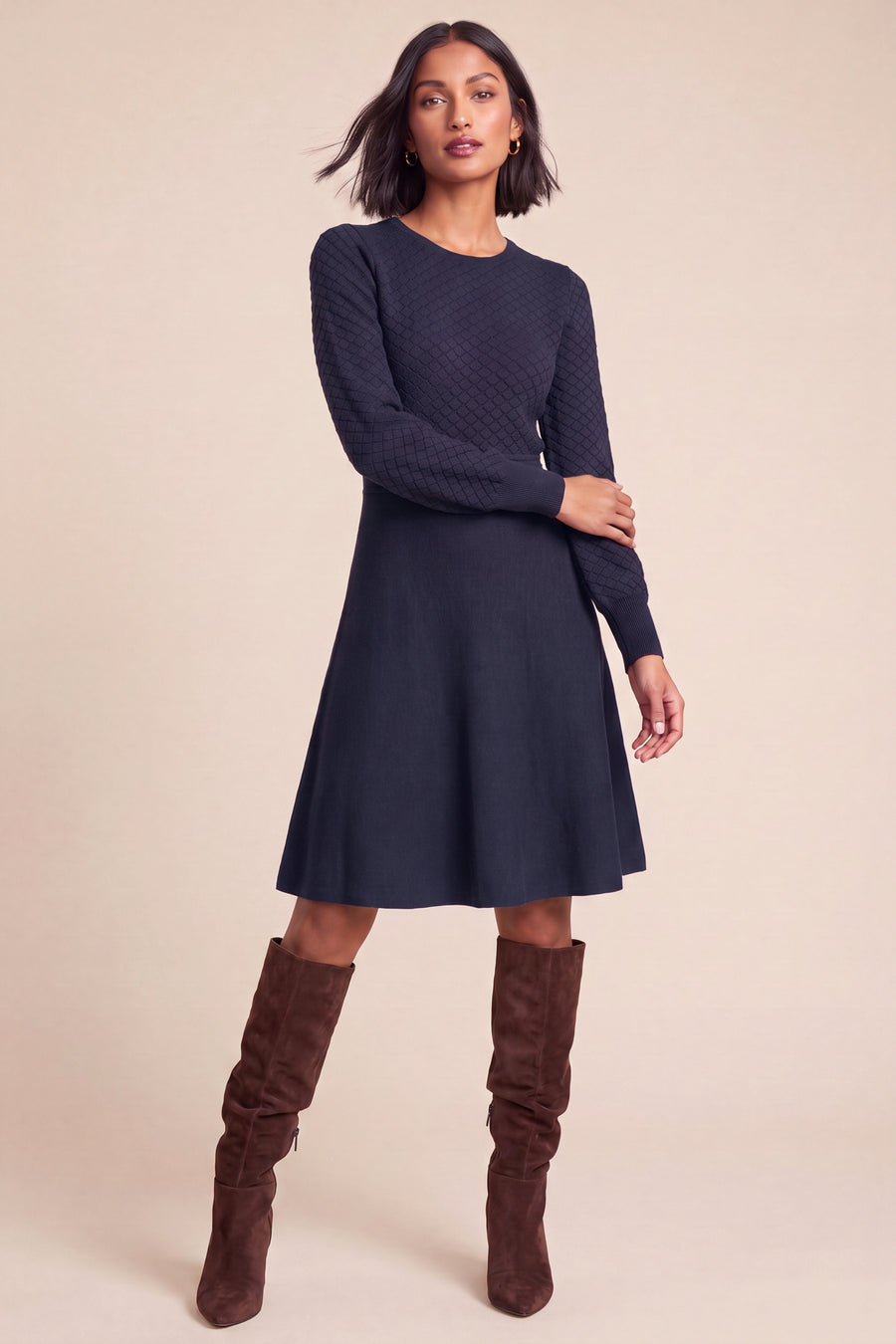 Laurel Puff Sleeve Pointelle Sweater Dress