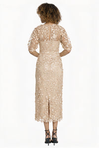 Marigold Dress Textured 3D Embroidered Midi