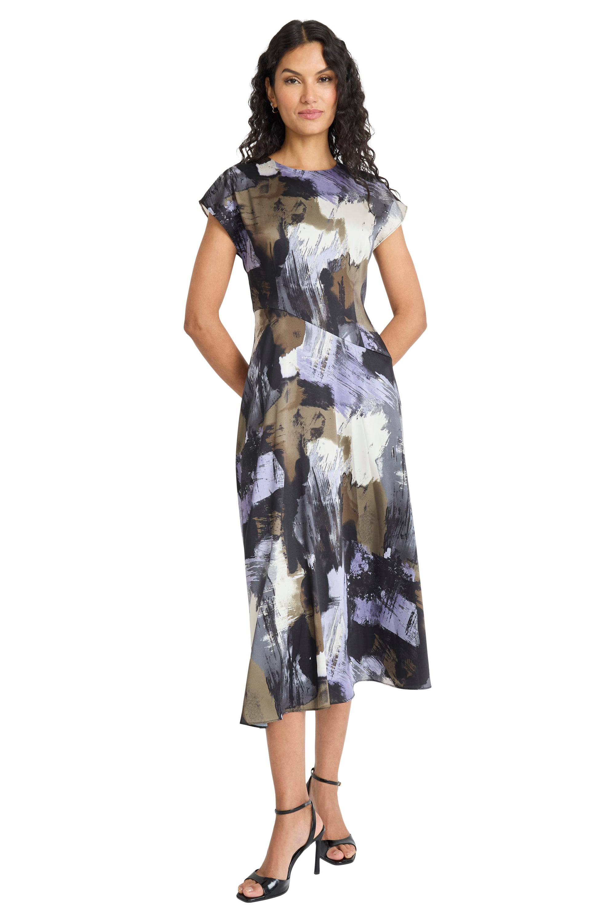 Rhonda Midi in Splashed Strokes Dress