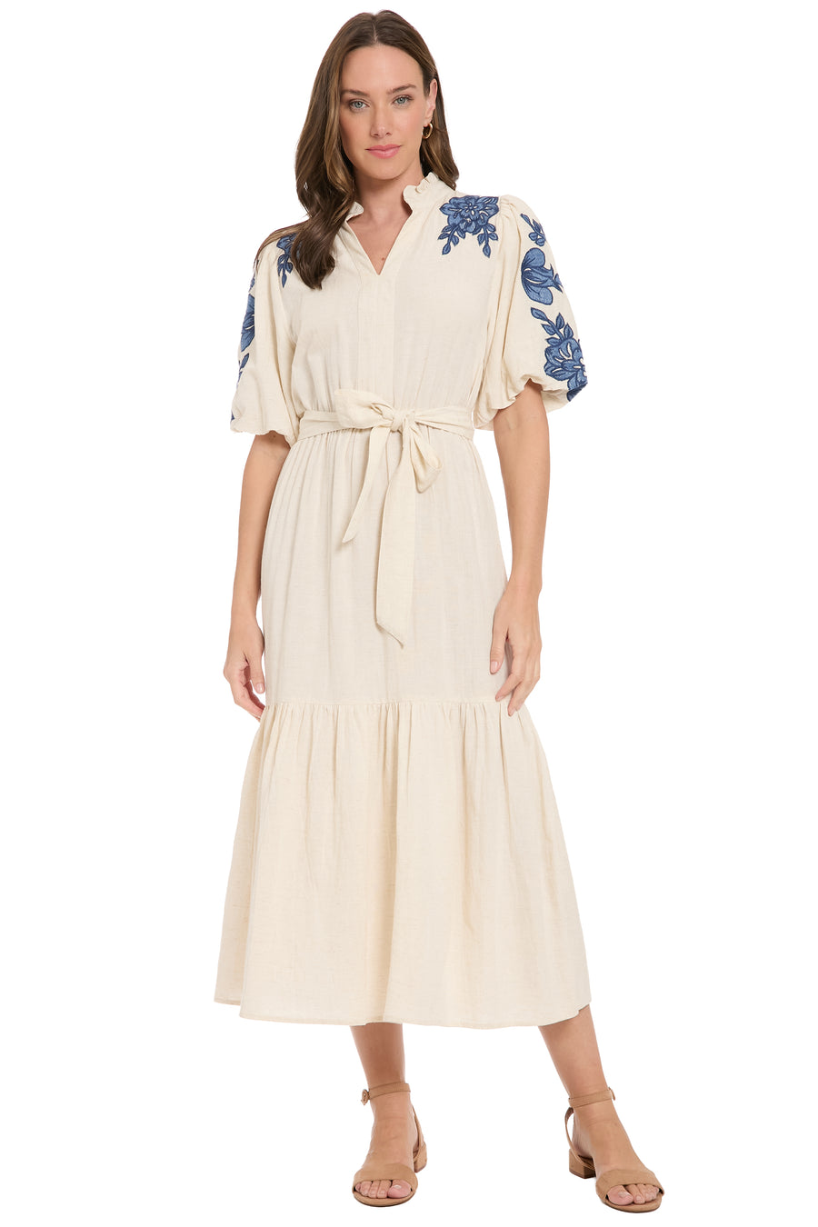 Mackenzie Bubble Sleeve Embroidered Cotton Maxi