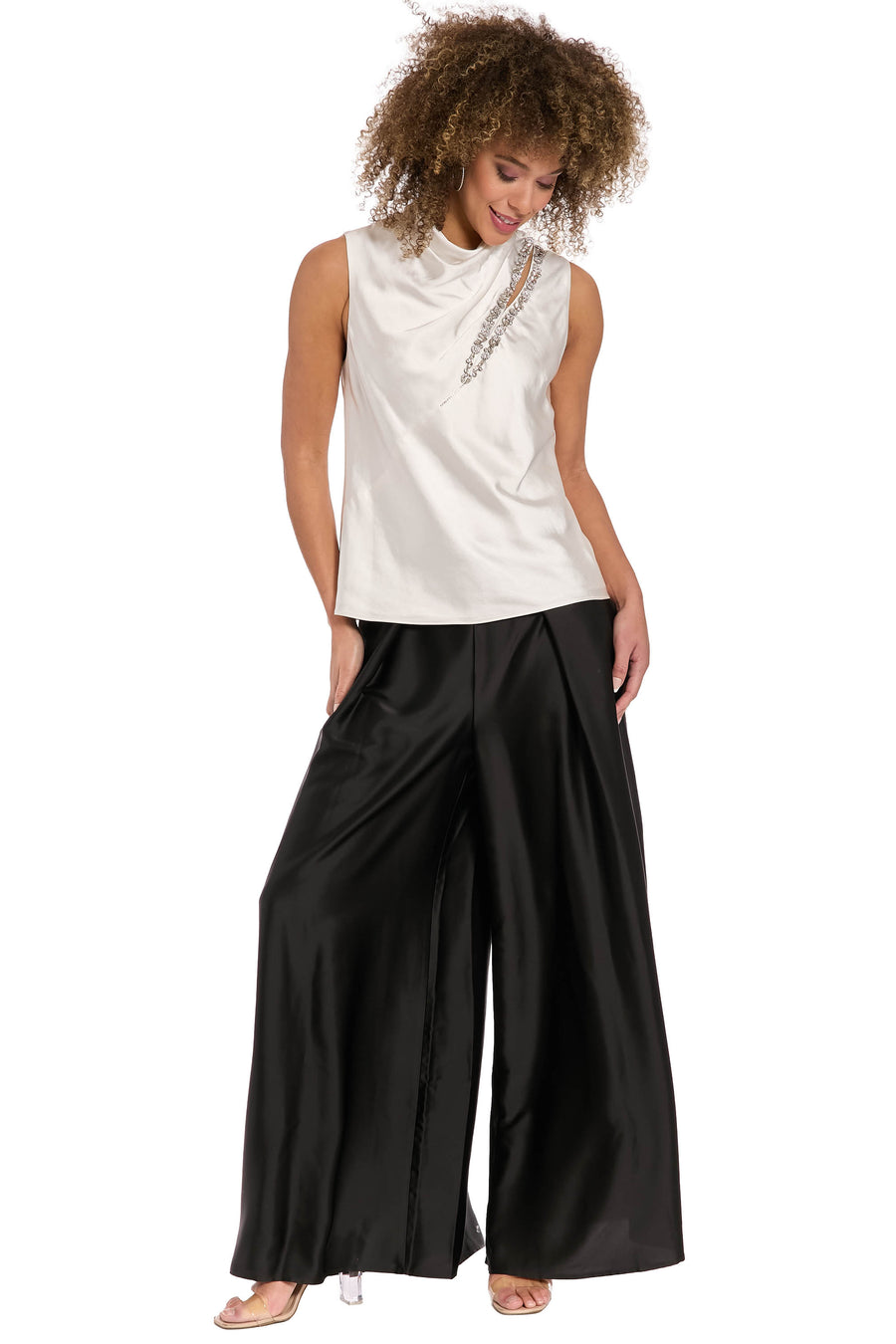 Nica Draped Mock Neck Satin Top