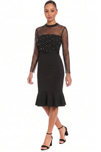 Laurenda Beaded Pearl Illusion Mesh Midi