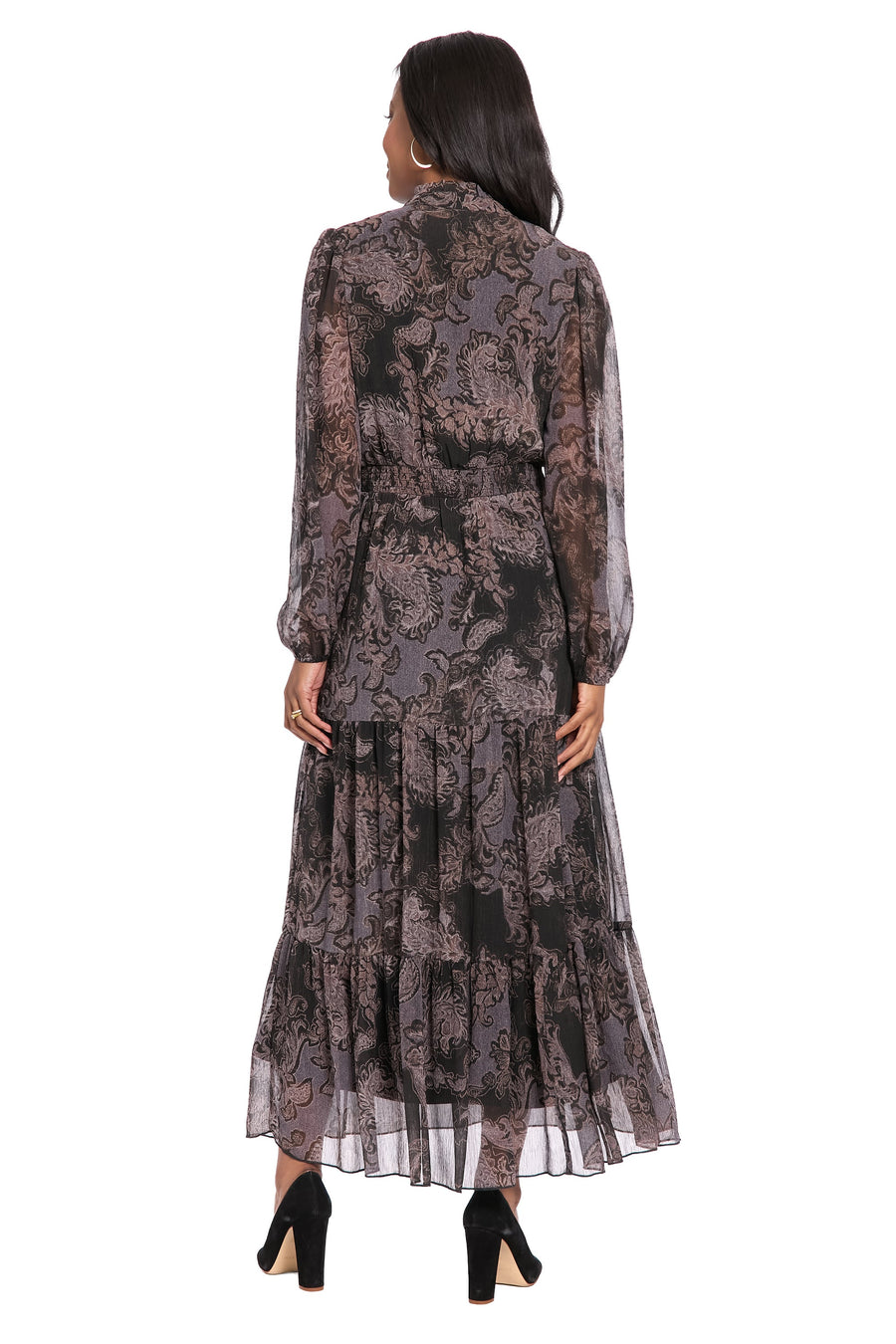 Lettie Long Sleeve Ruffle Neck Tiered Maxi Dress