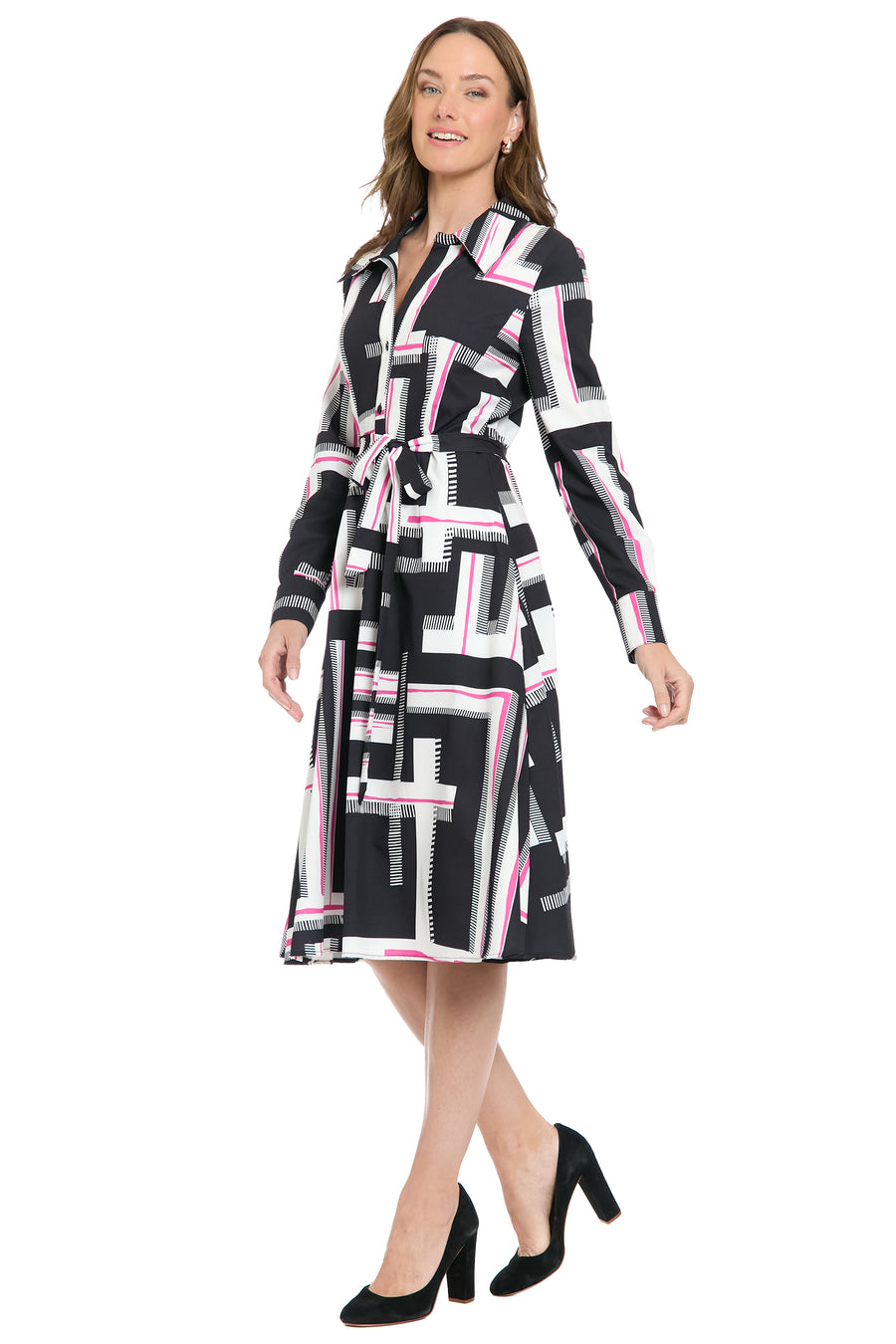 London Times Women's PRINT SHIRT DRESS WITH BELT, Green, 24 W London Times Women's PRINT SHIRT DRESS WITH BELT, Green, 24 W