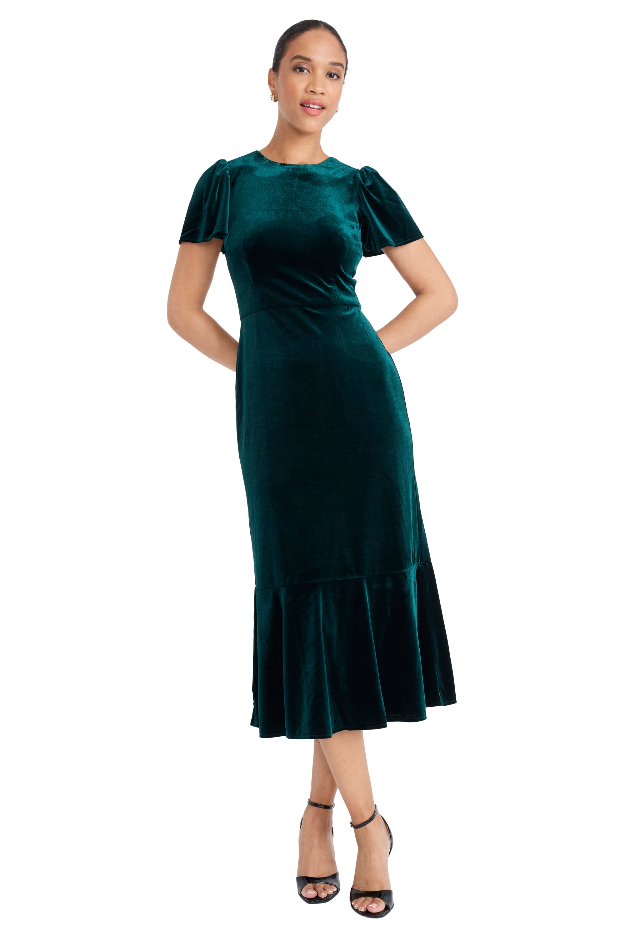 Caprice Velvet Flutter Sleeve Midi Dress