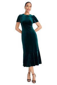 Caprice Velvet Flutter Sleeve Midi Dress - FINAL SALE