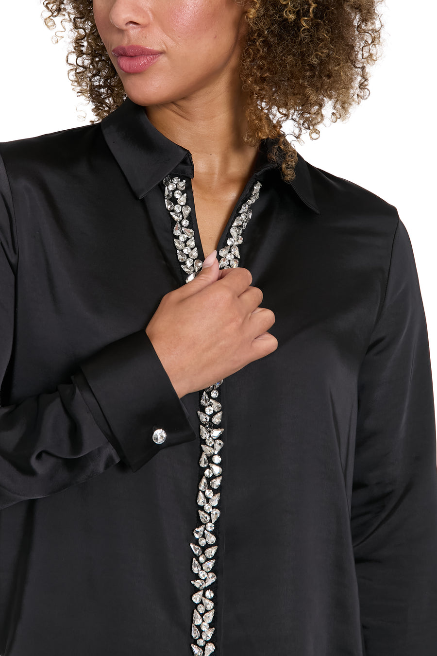 Roosevelt Jeweled Placket Long Sleeve Top