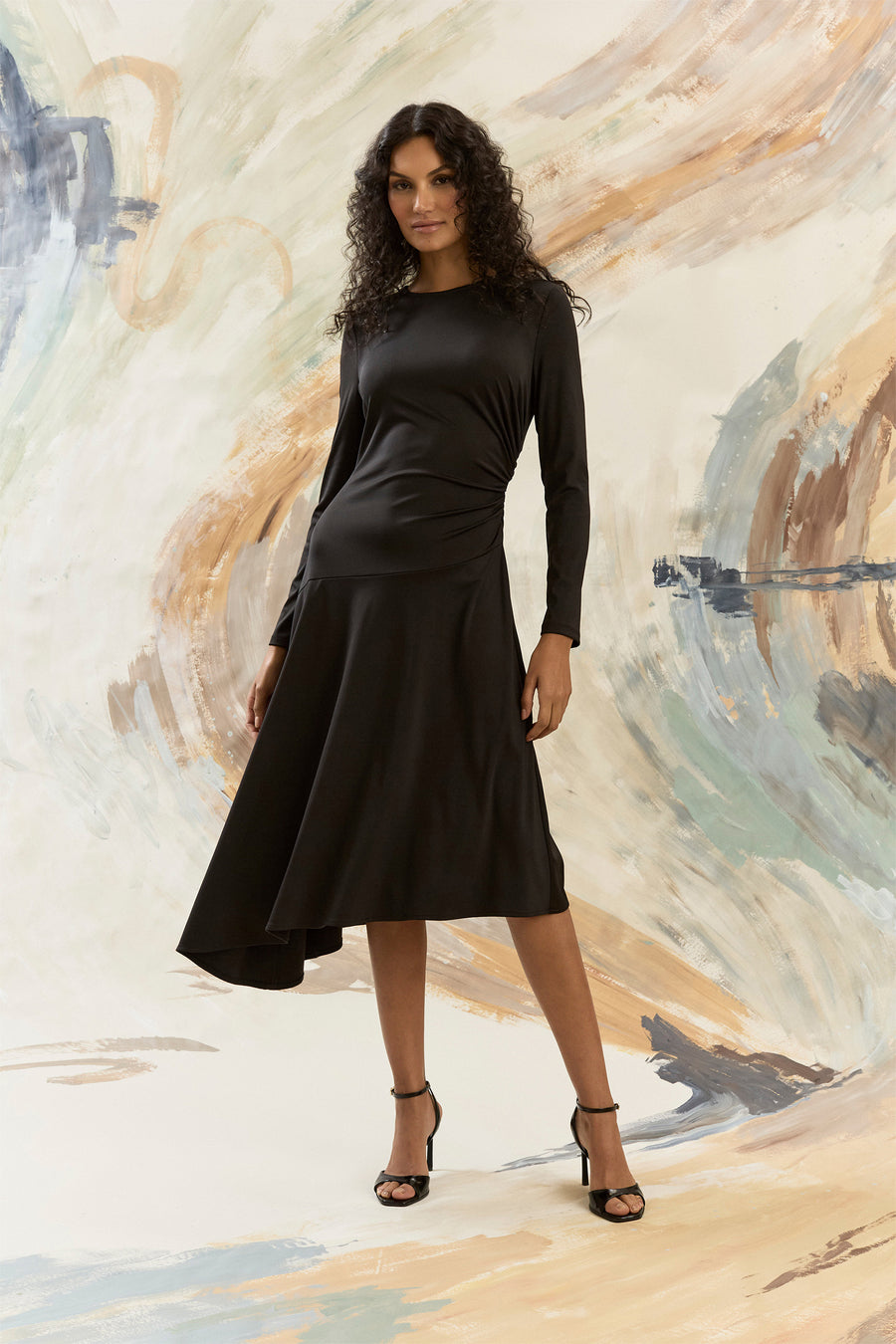 Klaudia Ruched Long Sleeve Midi Dress