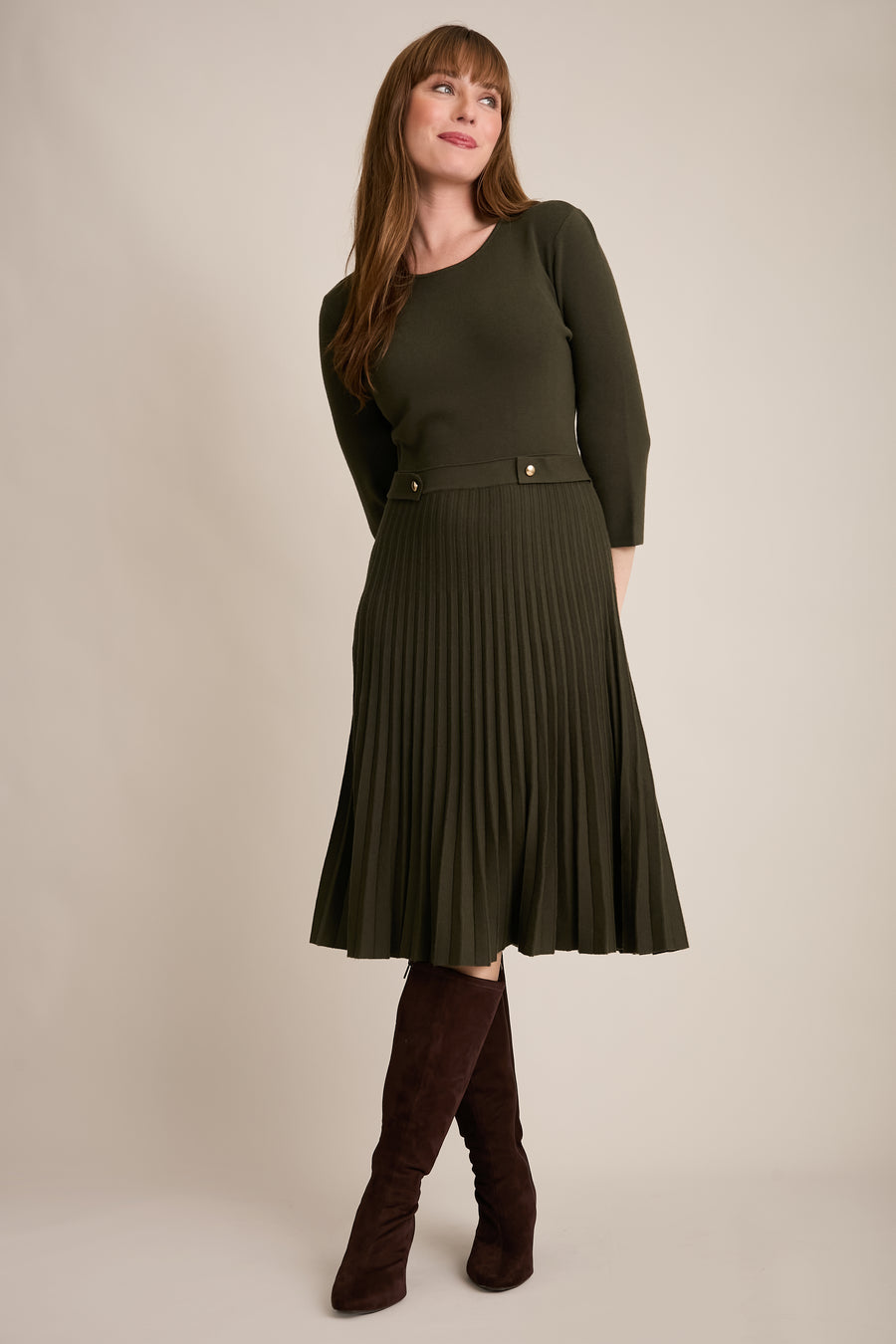 Ulani Side Tab Pleated Sweater Dress