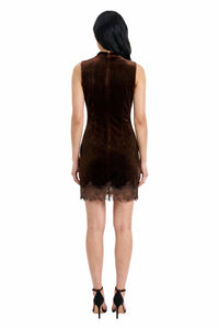 Kai Velvet Lace-Trim Mini Dress