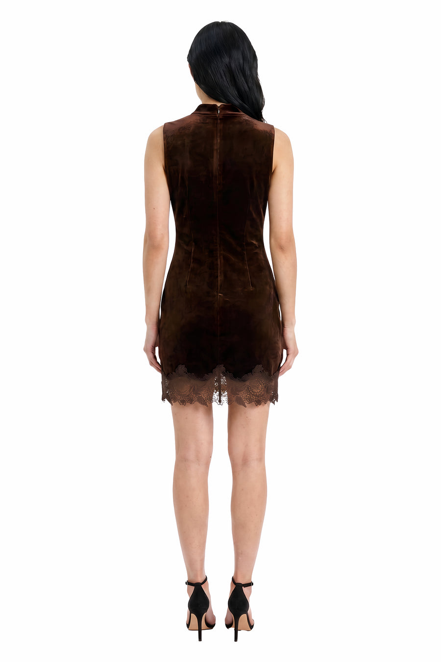 Kai Velvet Lace-Trim Mini Dress