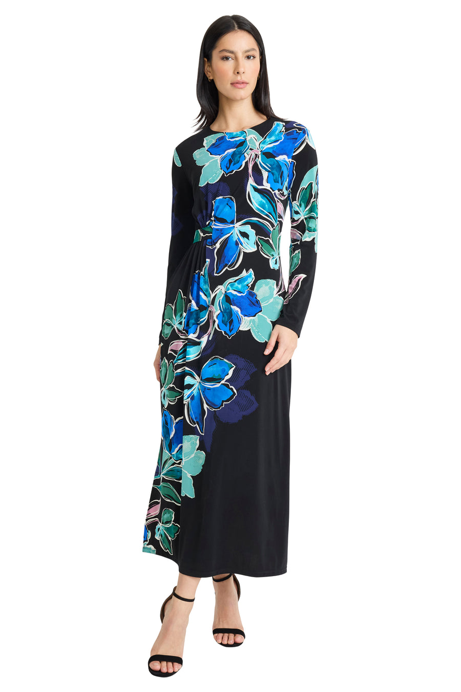 Maggy London Ity Floral Print Crew Neck Long Sleeve Midi Dress, Womens, 8, Black/Green Maggy London Ity Floral Print Crew Neck Long Sleeve Midi Dress, Womens, 8, Black/Green