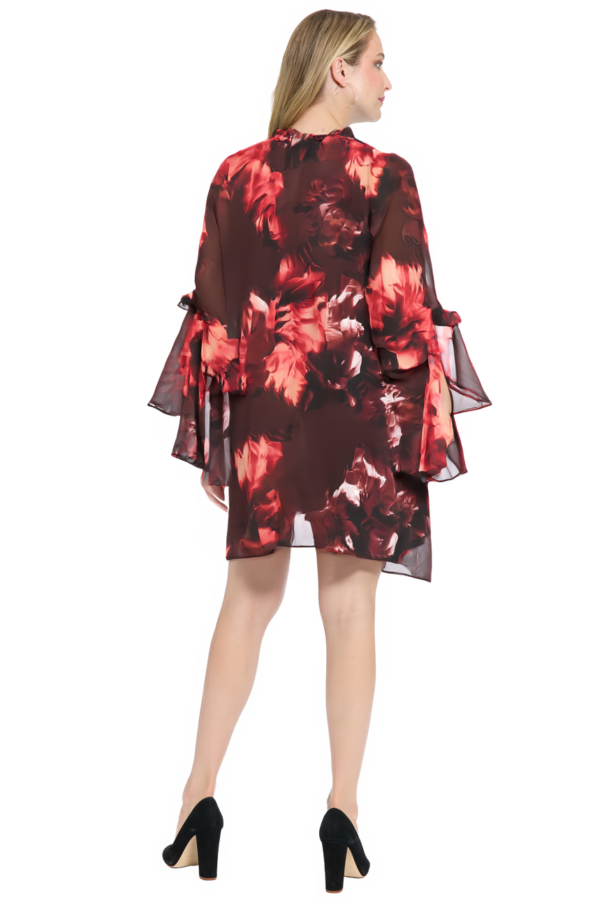 Cecil Ruffle Sleeve Mini Dress Shift Long Sleeve | London Times COFFEE/CHESTNUT / Standard / xl Cecil Ruffle Sleeve Mini Dress Shift Long Sleeve | London Times COFFEE/CHESTNUT / Standard / xl