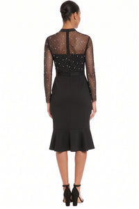 Laurenda Beaded Pearl Illusion Mesh Midi