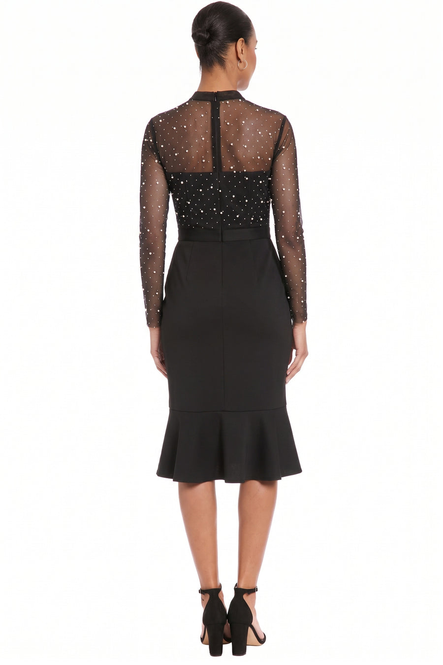 Laurenda Beaded Pearl Illusion Mesh Midi