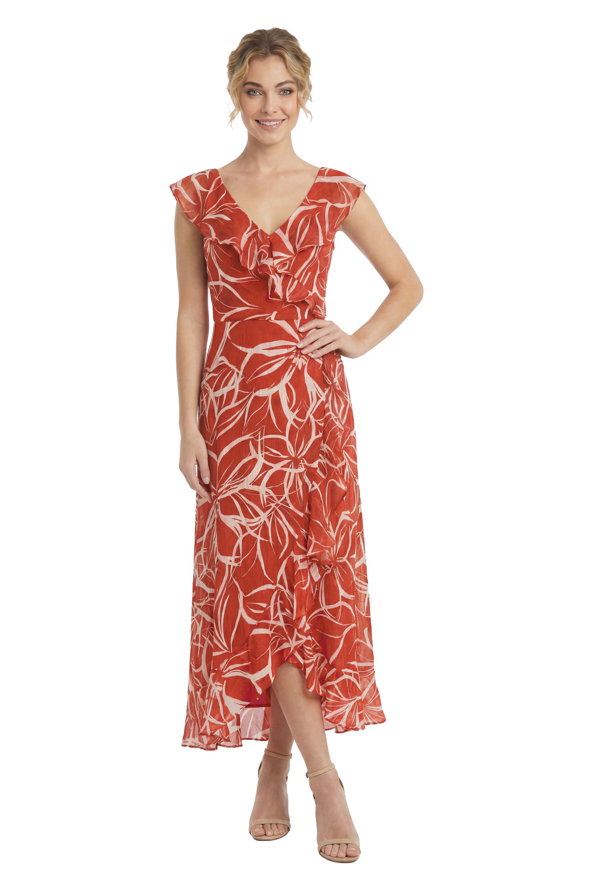 Alessandra Ruffle Faux Wrap in Floral Scribble – Maggy London