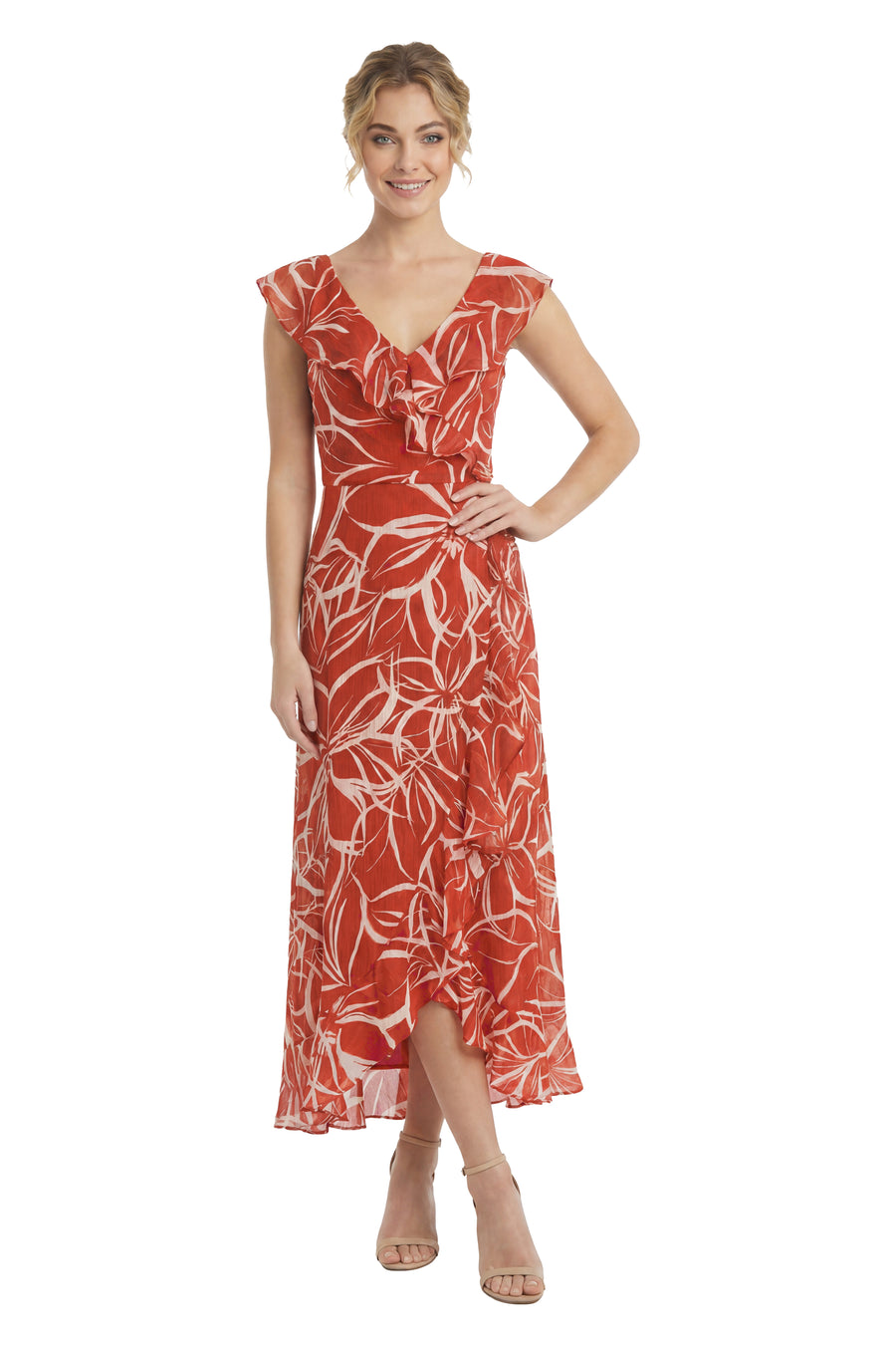 Alessandra Ruffle Faux Wrap in Floral Scribble