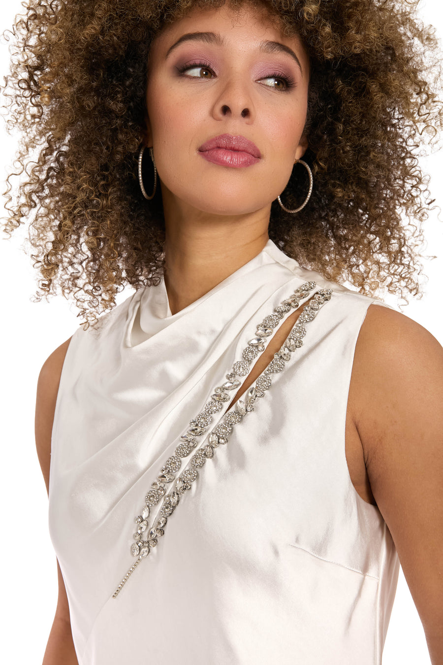 Nica Draped Mock Neck Satin Top