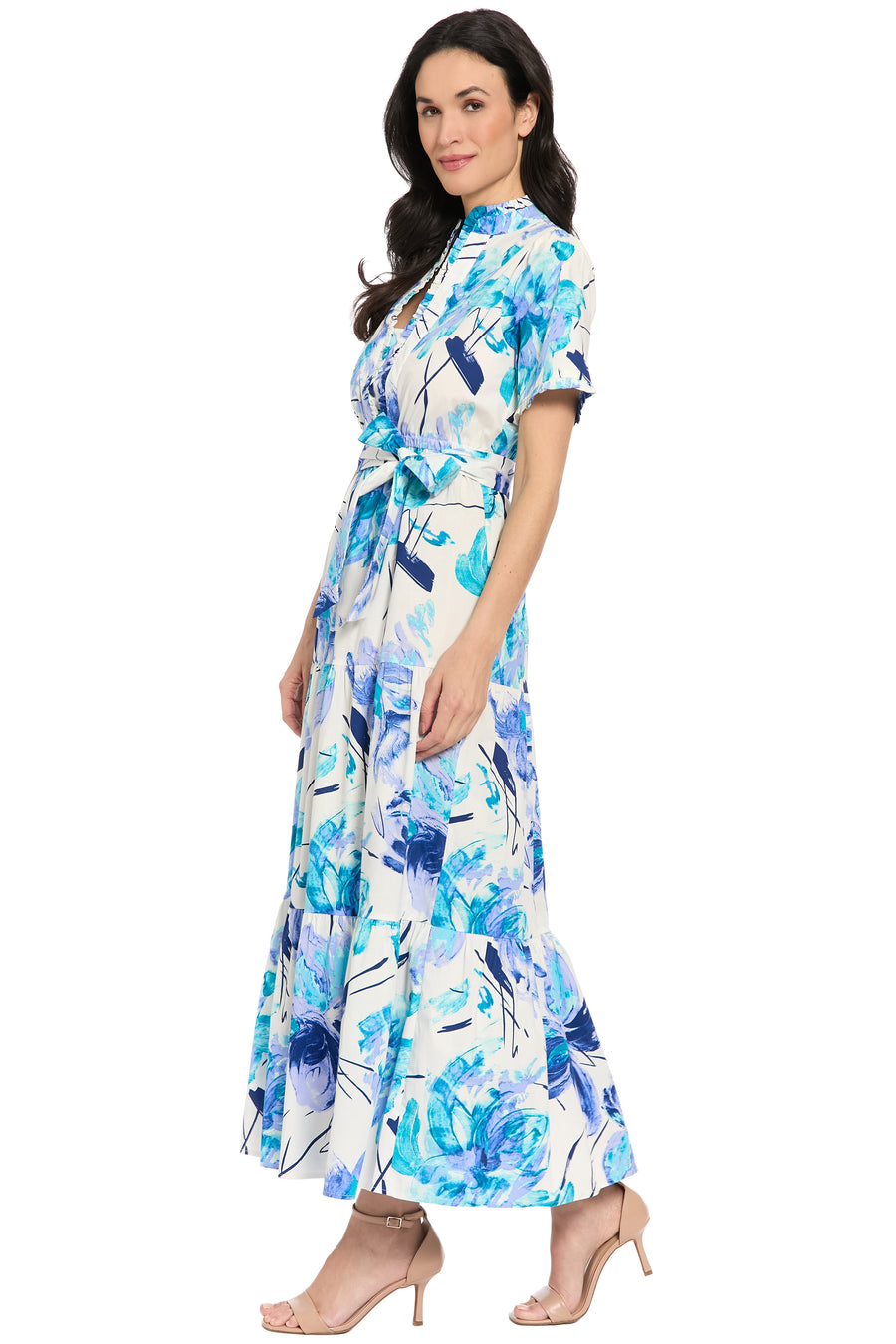 Amilia Flutter Sleeve Belted Tiered Maxi Dress