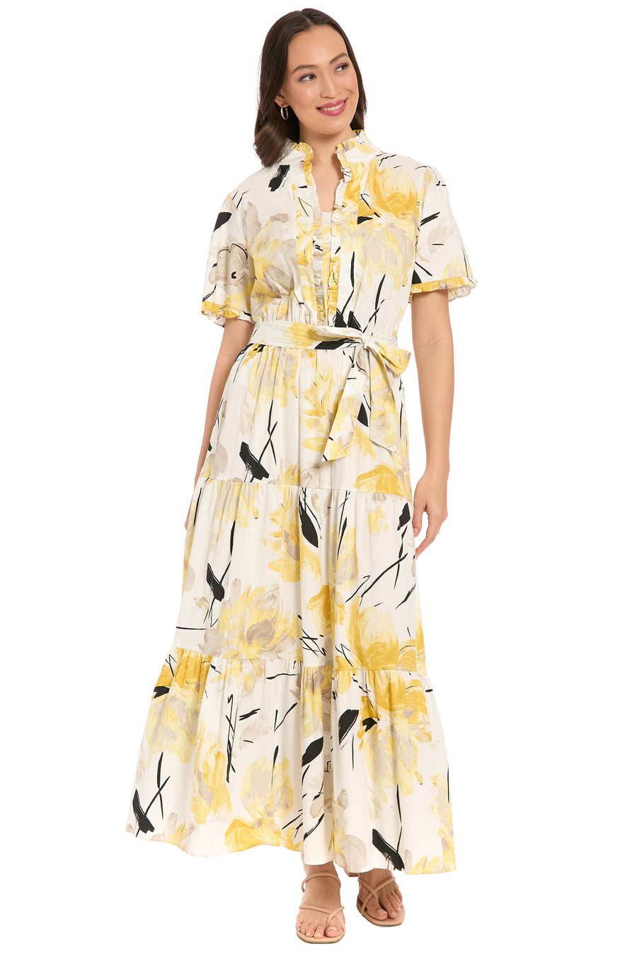 London Times Women's Ruffle Neck Maxi Dress - Blue - Maxi dresses London Times Women's Ruffle Neck Maxi Dress - Blue - Maxi dresses
