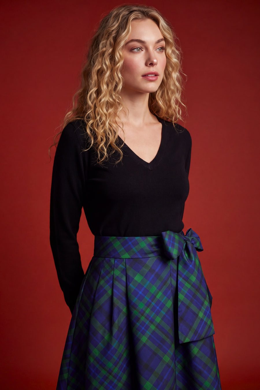 Roosevelt Voluminous Plaid Tie-Front Skirt