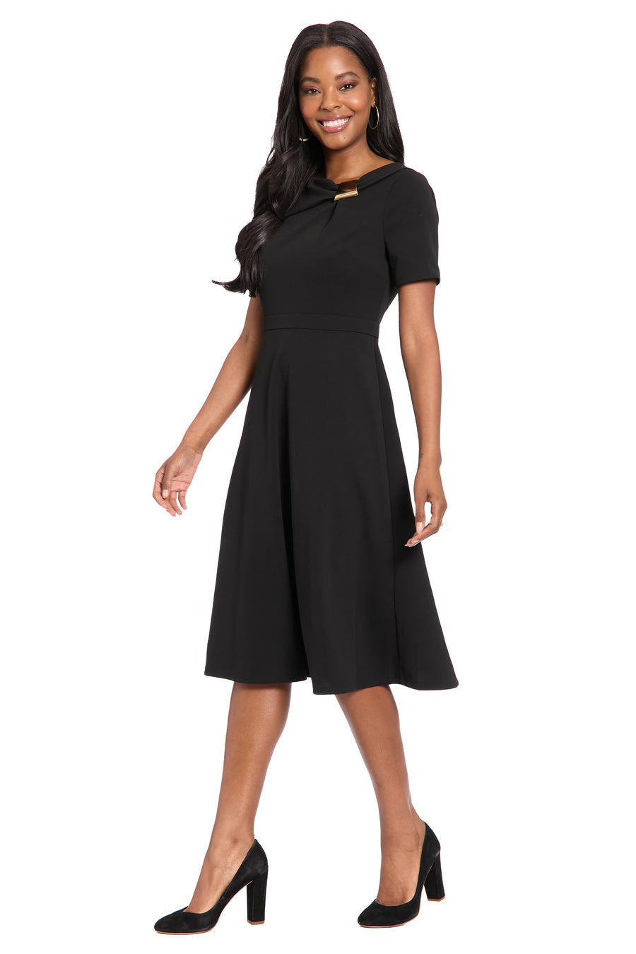 fit and flare solid dress Solid V-Neck Velvet Fit & Flare Dress
