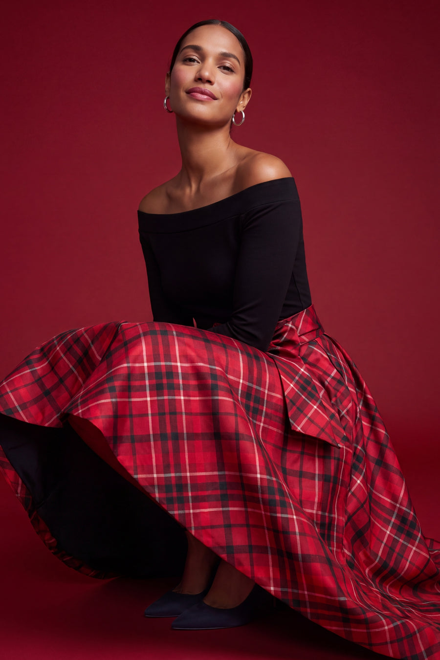 Roosevelt Voluminous Plaid Tie-Front Skirt