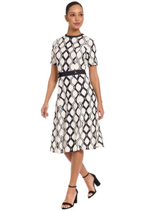 Enola Geometric Print Belted Midi Dress