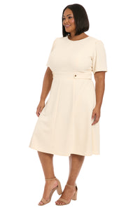 Quill - Cream Below the Knee Fit & Flare Dress