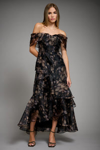 Kiera Off the Shoulder Cascading Ruffle Gown