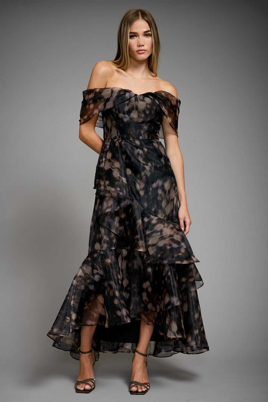 Kiera Off the Shoulder Cascading Ruffle Gown