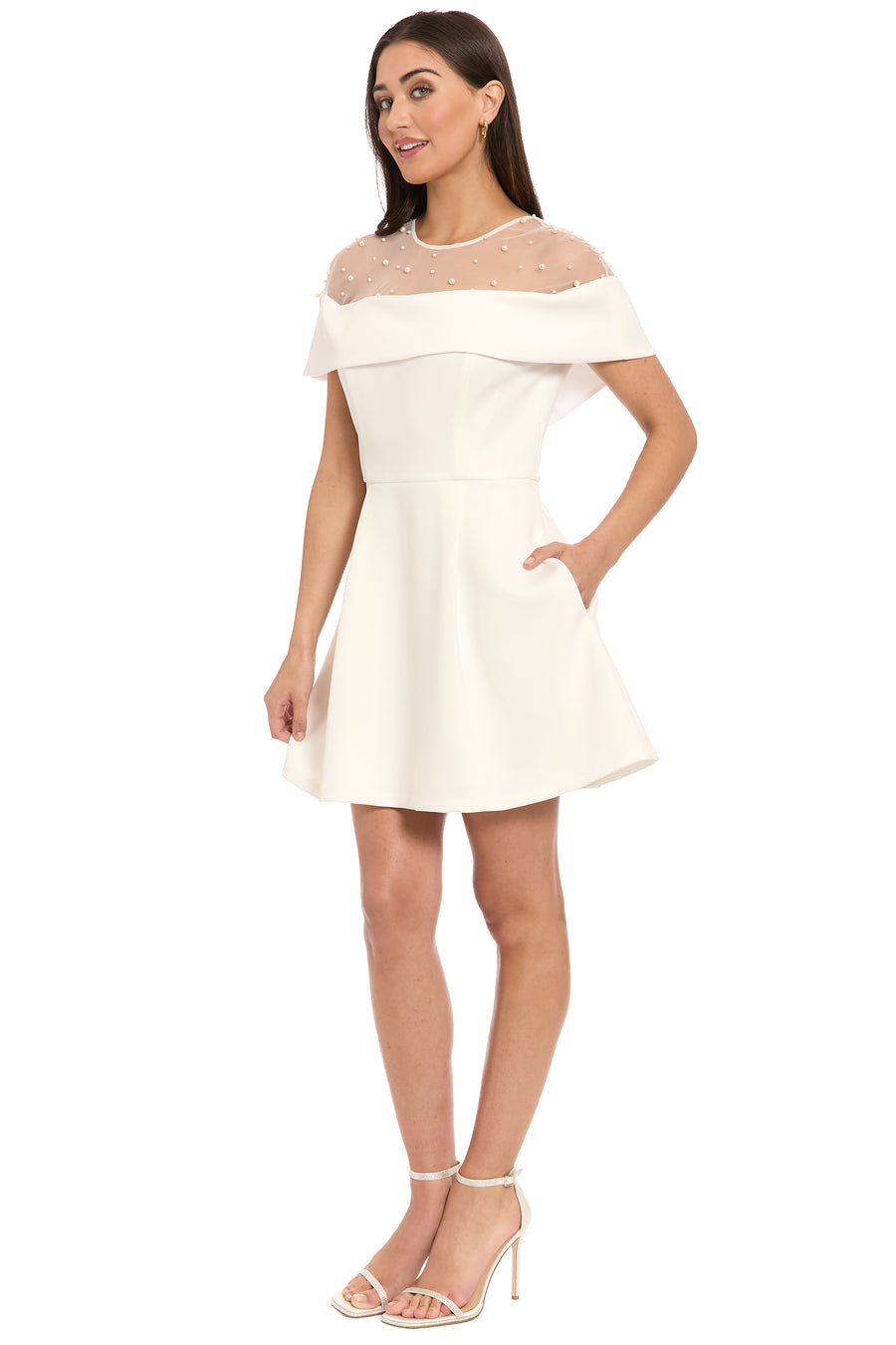 Jillian Pearled Yoke Mini Dress
