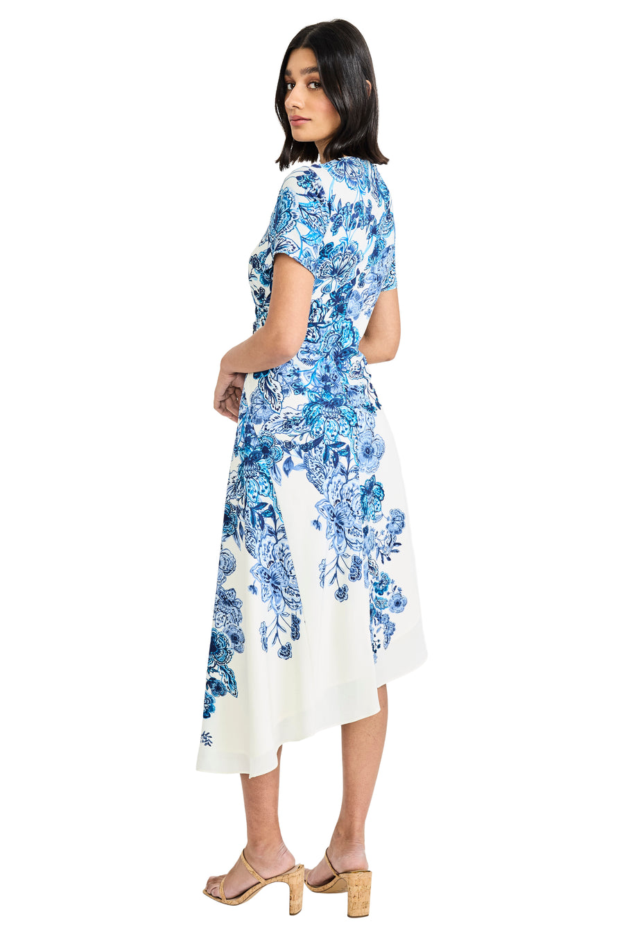 Jordana Asymmetrical Midi in Adorned Floral Georgette