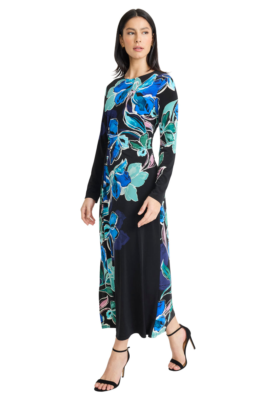 Scarlett Tea Length Dress in Illustrated Blooms