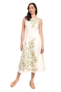 Debbie Sleeveless Graphic Print Linen Midi Dress