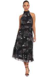 Elina Halter Ruffle Midi in Printed Toile