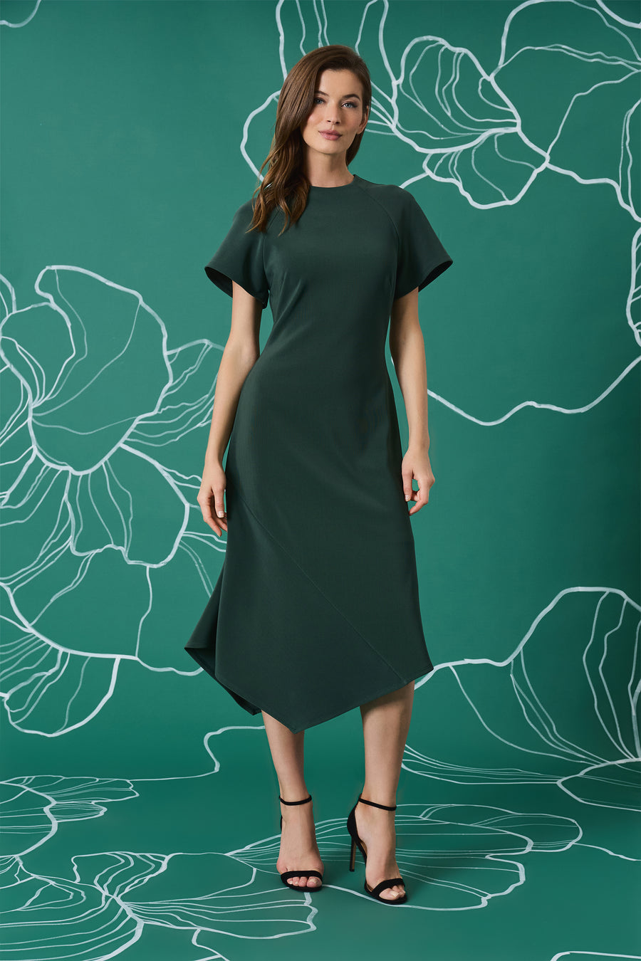 Asymmetrical Hem Dress with Wide Sleeves Green / Standard / 0 Asymmetrical Hem Dress with Wide Sleeves Green / Standard / 0