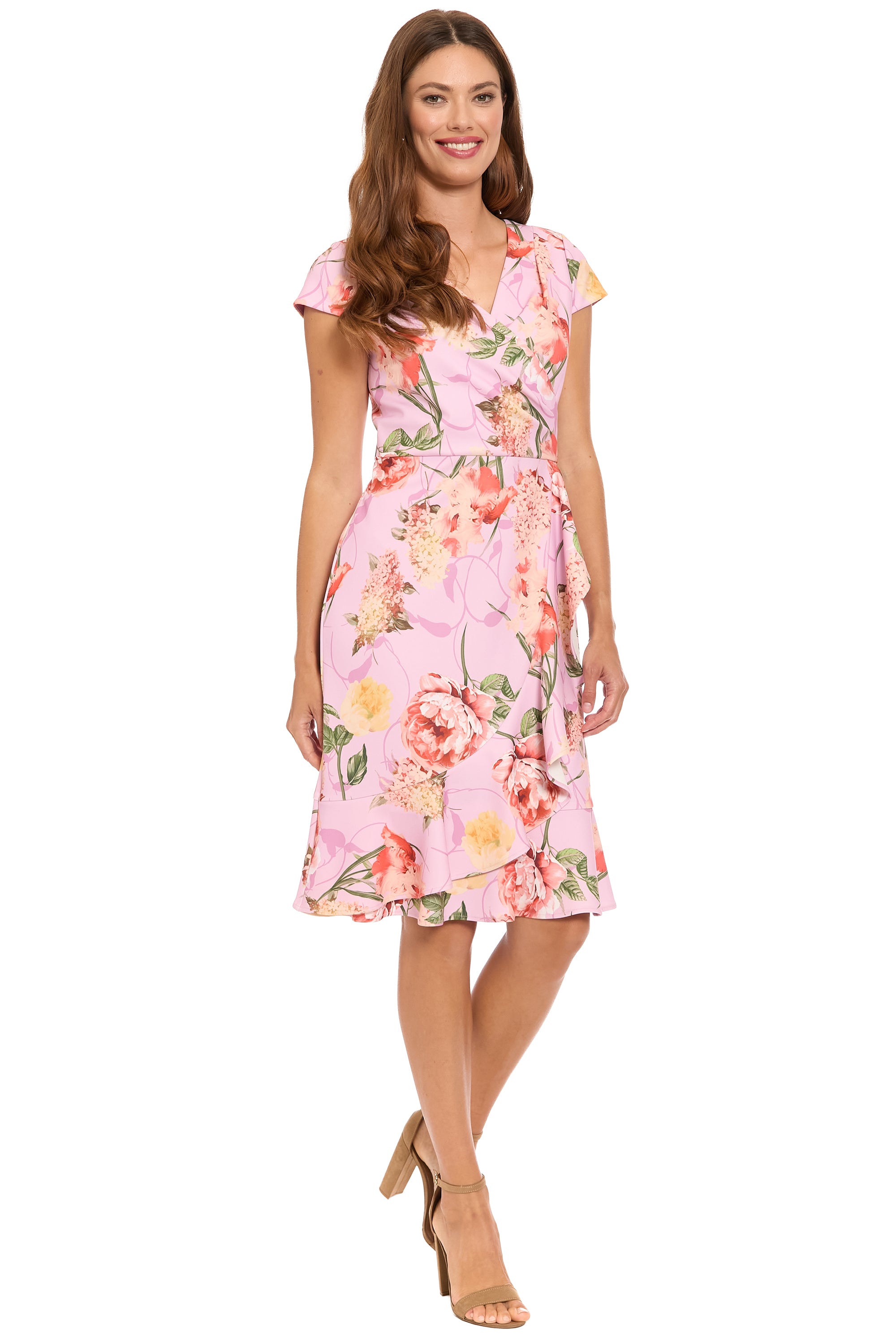 slim fit dress slacks London Times Petite Crewneck Button-Tab Short-Sleeve Midi Dress - Sugar Ivory main image 1