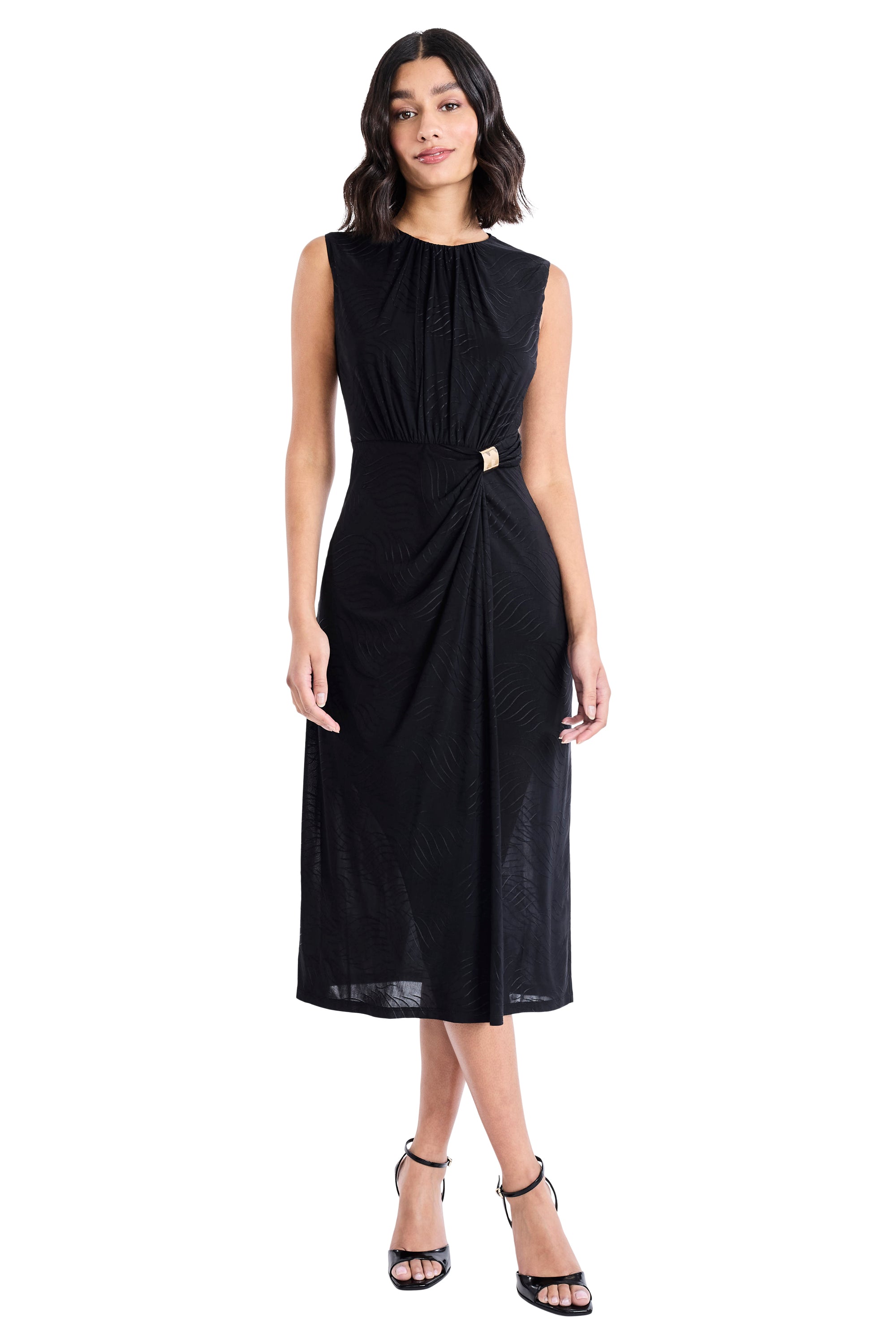 Jeanne Sleeveless Midi Dress with Polished Hardware