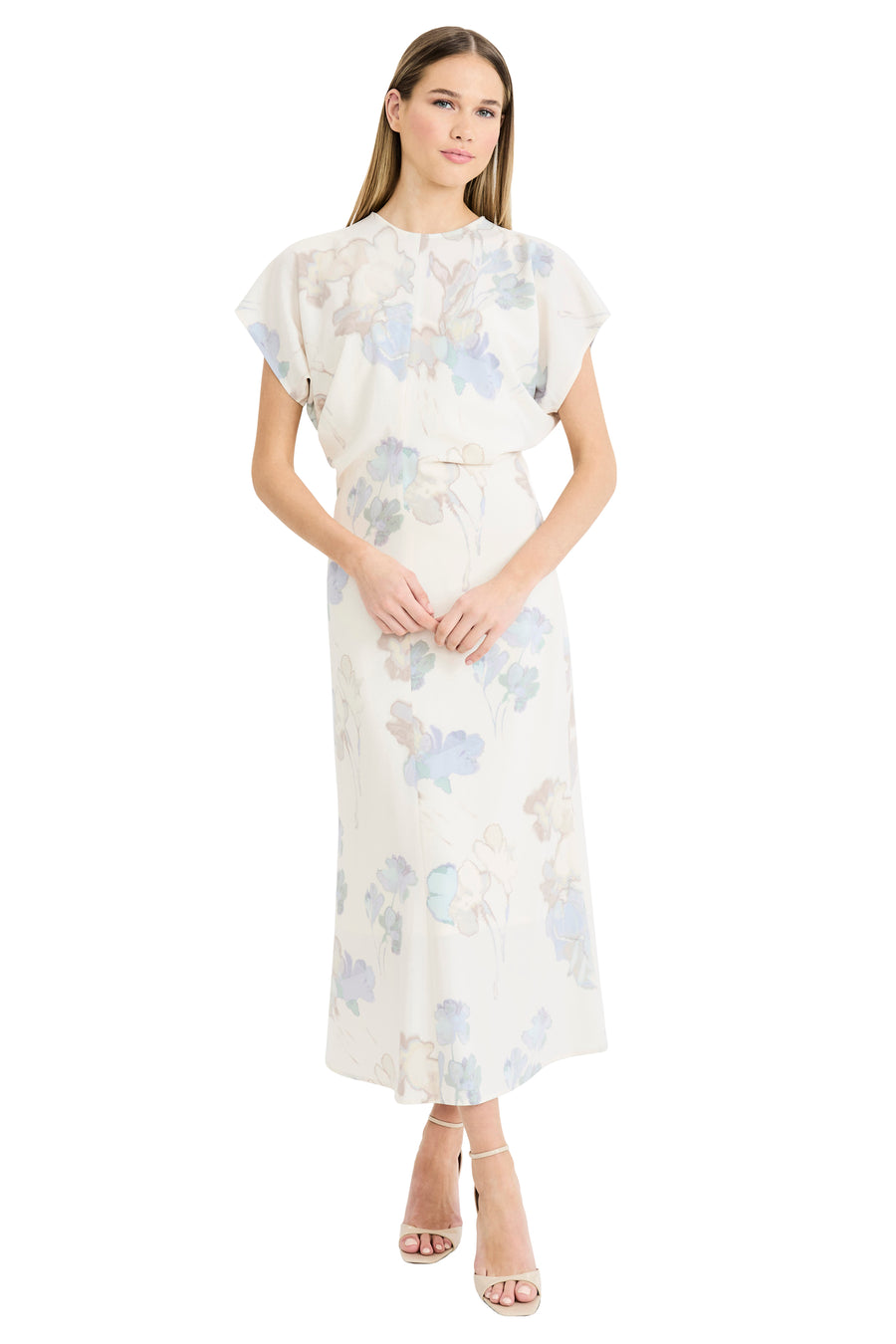 Theo Cap Sleeve Mock Neck Midi in Ghost Floral