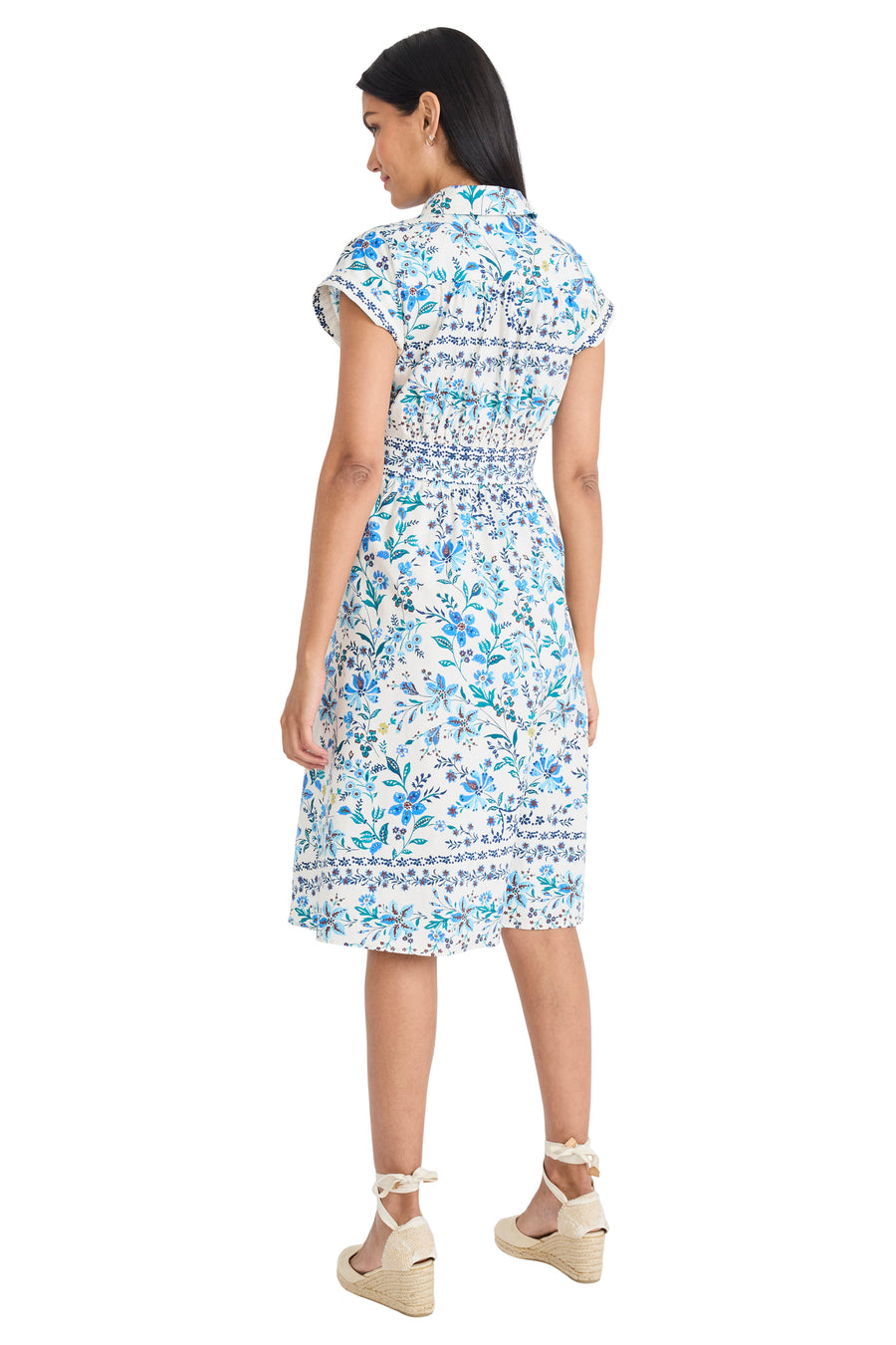 Maggy London Women's Collared Midi Dress - Cream/Blue - Size 16 Maggy London Women's Collared Midi Dress - Cream/Blue - Size 16
