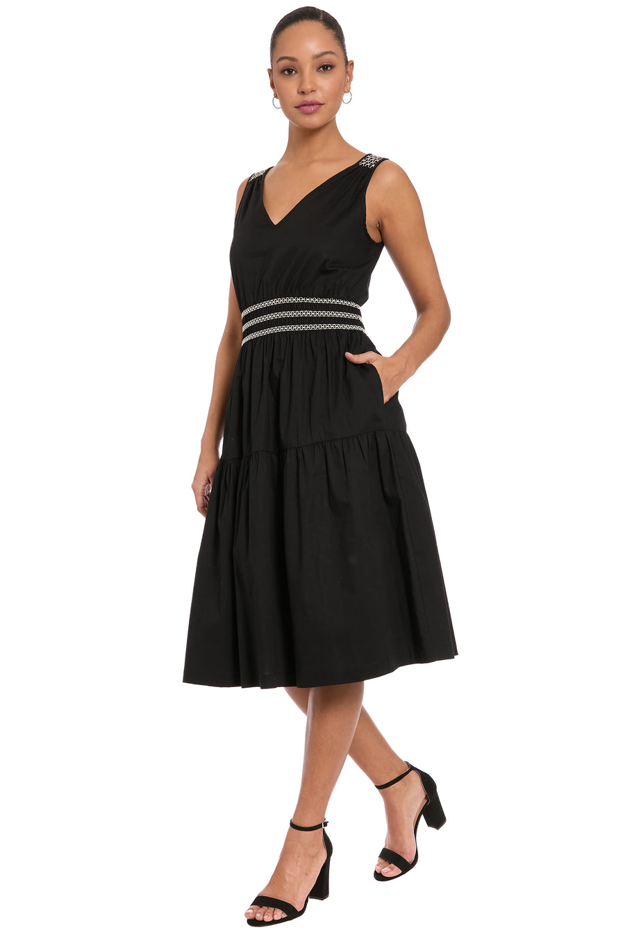 Benita Smocked-Waist Sleeveless Midi