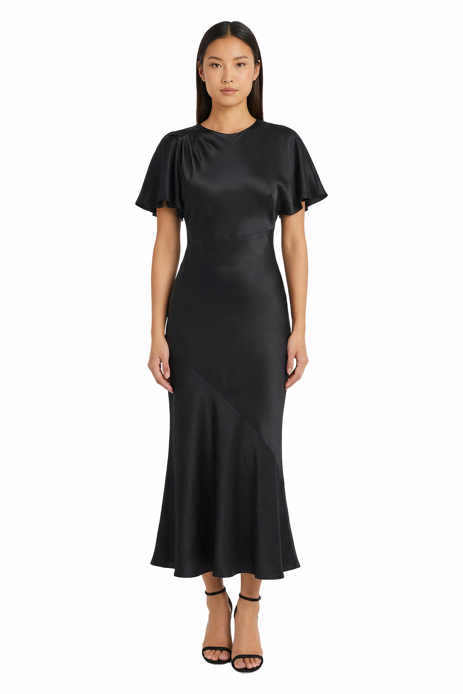 Freyda Satin Flutter Sleeve Maxi Dress