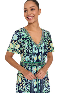 McKay Flutter Sleeve Maxi in Tile Medallion