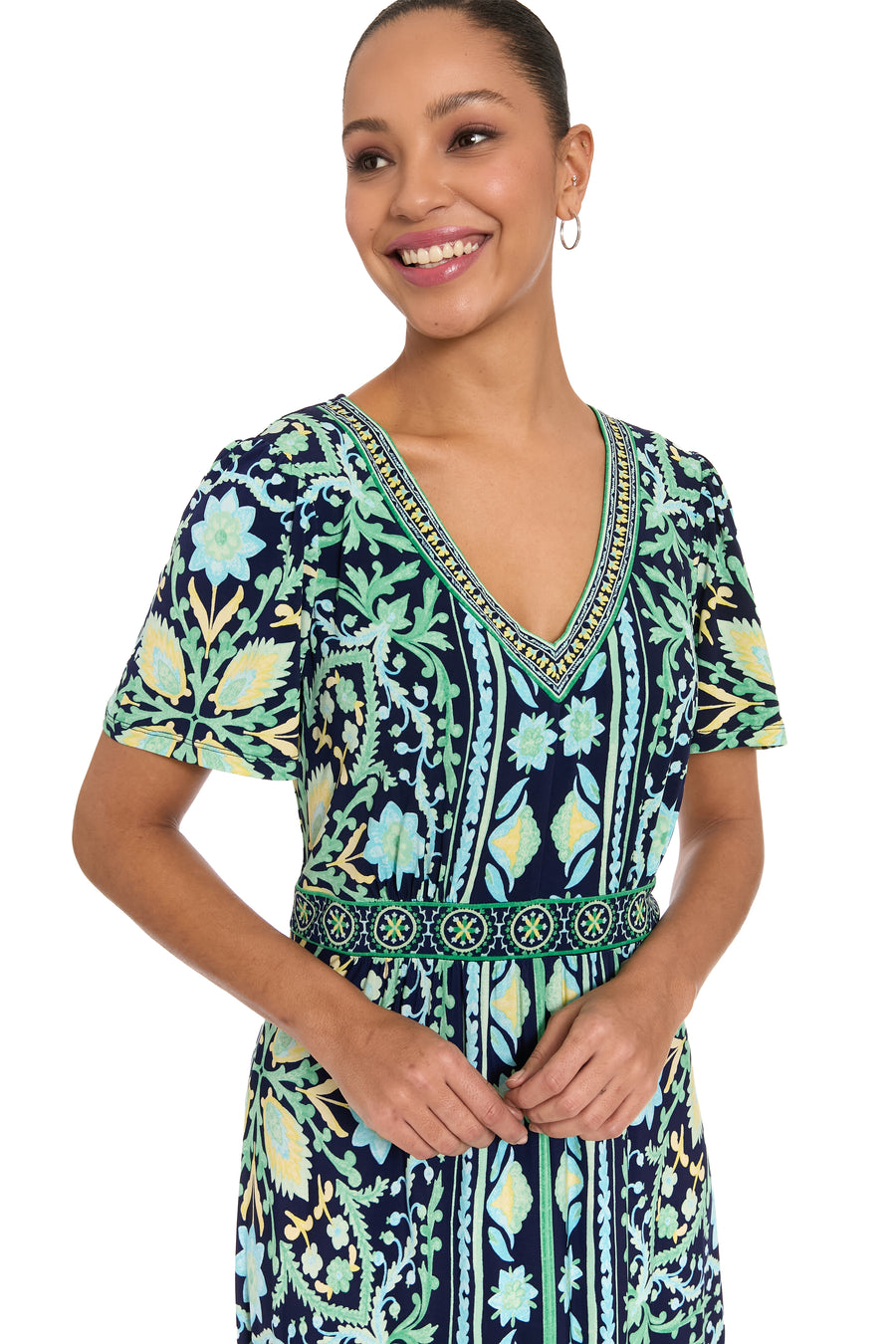 McKay Flutter Sleeve Maxi in Tile Medallion